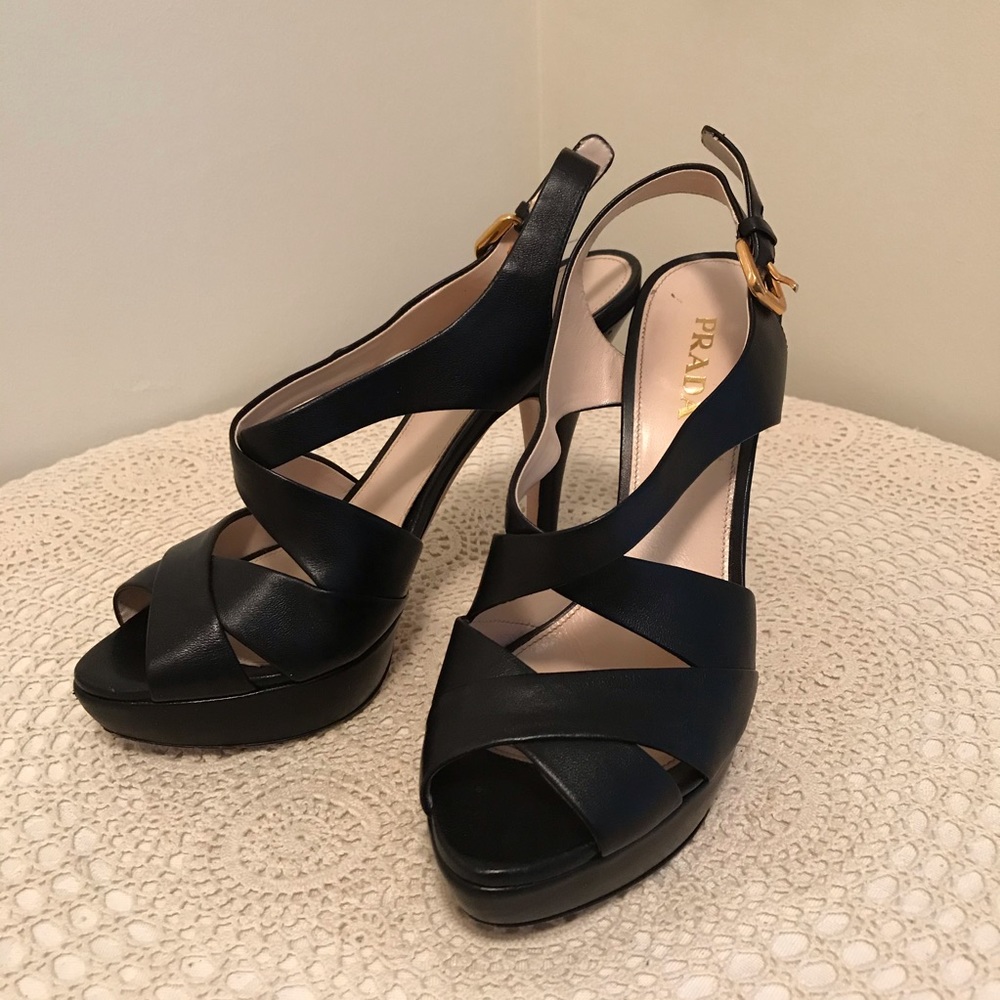 Prada Black Strappy Platforms Wrap Sandals Size 9
